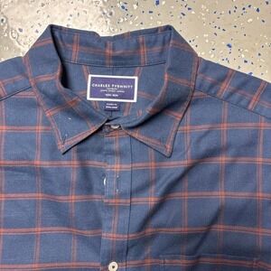 Charles Tyrewhitt Blue Red Plaid Mens XL Shirt Flannel Long Sleeve Non Iron